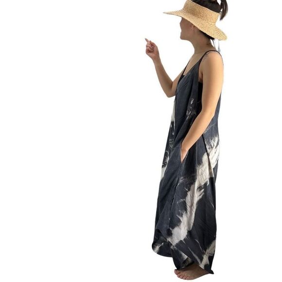 Pōʻalima Charcoal Gray Ivory Tropical Boho Wide Leg Beach Romper - Picture 16 of 16